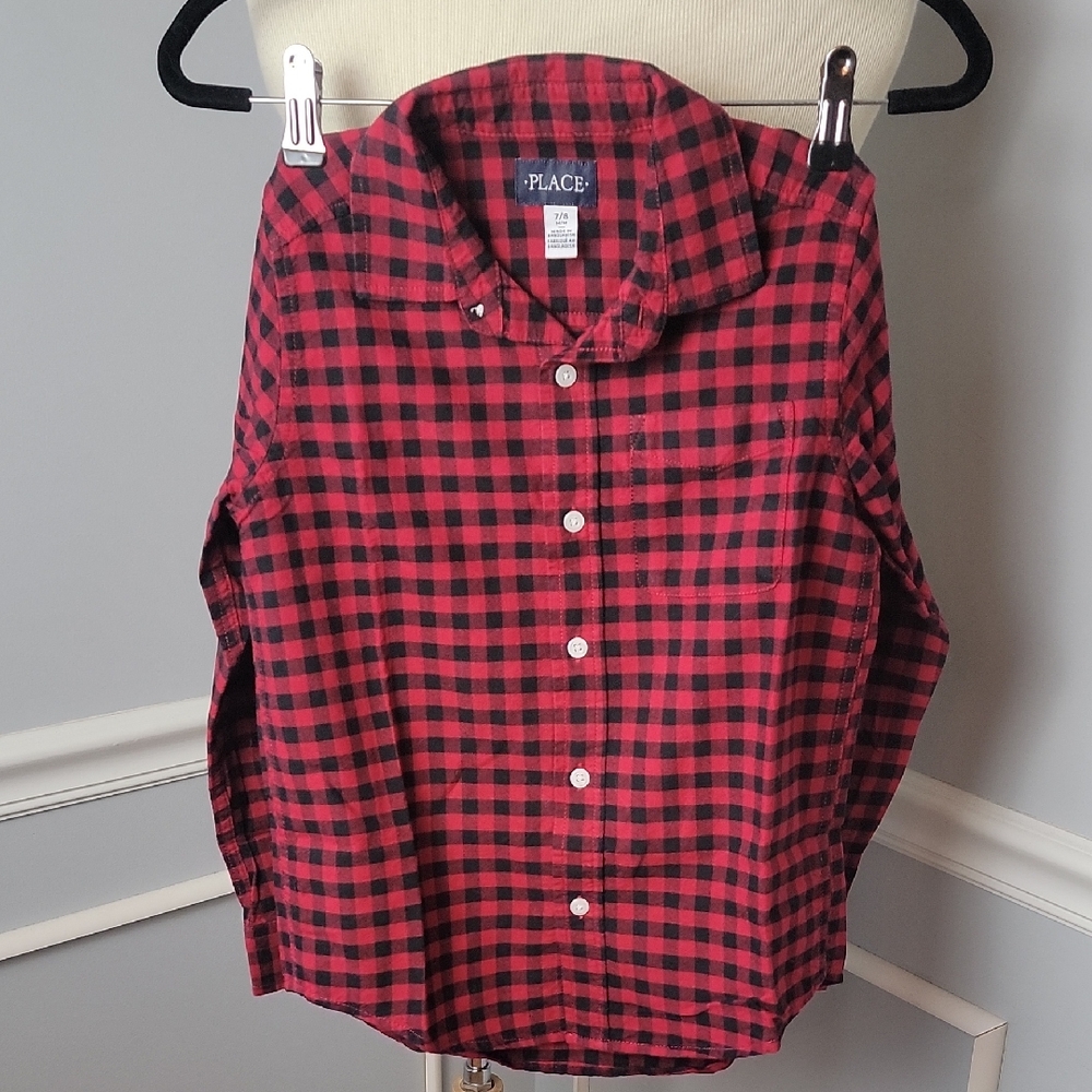 THE CHILDREN'S PLACE **3 for $20 item** Red‎ Black Buffalo Plaid Button Down 7/8
